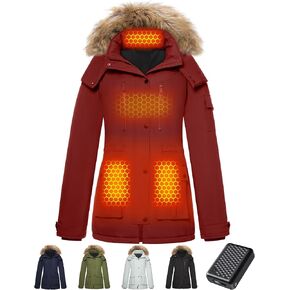 Genovega Heated Jacket Women Long Puffer Ladies Warming Coat Electric