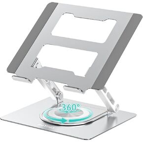 BoYata Laptop Stand for Desk, Adjustable Ergonomic Laptop Holder wiht Non-Slip Mat and Protective Hooks, Fordable Laptop Riser Compatible with 10''-17'' Laptop-Silver