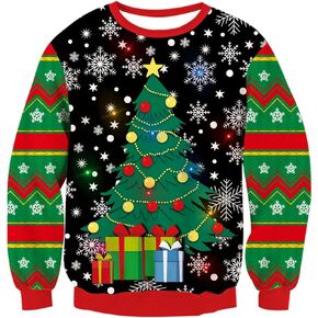 Idgreatim Men LED Ugly Christmas Sweaters Funny Pullover Long Sleeve Knitted Xmas Sweater Jumper S-XXL