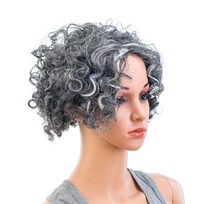 SWACC 12-Inch Old Lady Cosplay Granny Wig Short Grandmother Curly Wigs for Women with Wig Cap (Dark Copper Red)