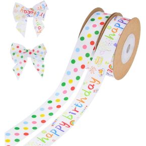 4 Rolls Happy Birthday Ribbon Cake Decorations 5/8"/1.5cm Satin Gift Wrap Ribbons for Bouquet,Gold Stamping DIY Flower Birthday Wrapping,Craft Bow Making,Party Supplies 4colors 40yards/Pack