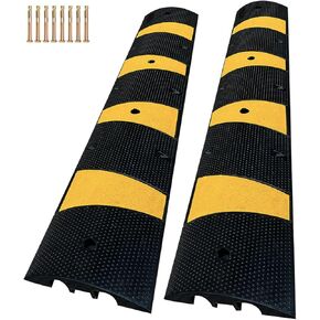 2 Channel Rubber Speed Bumps Humps, 6 Feet Long Traffic Driveway Ramp with 8 Bolts, 22000 lbs Capacity Cable Protector Ramp for Garage Gravel Roads Asphalt Concrete, 2 Packs