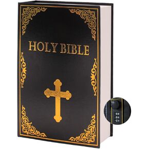 Leather Book Safe (Size 10.79"×7.72"×1.97") Real Paper Secret for Jewelry, Money and Cash, Diversion Book Safe,Hollow with Hidden, Combination Lock (L, Bible-Combination)