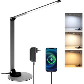 LED Desk Lamp for Home Office, Bright Desk Light Reading Table Lamps Eye-Care Touch Control with USB Charging Port, 3 Color Temperatures, 6 Brightness Lighting for Desktop Study