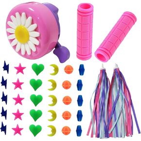 Girls Bike Accessories with Bike Bell,Bike Handlebar Streamers,36PCS Bike Wheel Spokes Beads,Bicycle Handlebar Grips for Kids Bike Decoration Accessories Set