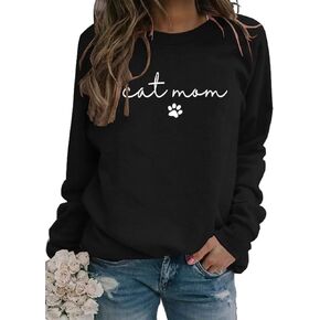Kisswow Womens Cat Mom Shirts Long Sleeve Cute Graphic Tees Cat Mama Sweatshirt