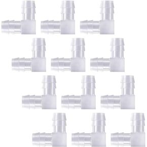 10 Pack Transparent Plastic 3/8 Inch 90 Degree Elbow L Tube Connectors, Barbed Joint Adapters for Boat, Aquarium, and Hose Fittings