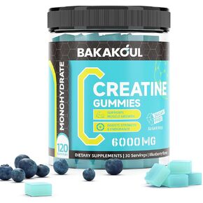 Creatine Monohydrate Gummies 5g for Men & Women - 120 Sugar Free Gummies with Magnesium Glycinate, L-Threonate, L-Taurine + Vitamin B12 for Muscle Support, Energy Boost, (Blueberry Flavor)