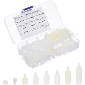 PATIKIL M3 Male Female Nylon Hex Spacer Standoff Kit, 180Pcs Motherboard Standoffs Assortment Kit, Screws Nuts for PCB Motherboard, Circuit Board, White