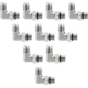 5 Pack 90 Degree Elbow Hydraulic Hose Fittings: 3/8" JIC 37° Male x #6 SAE/ORB Male, Hydraulic End Connectors with Protection Cover