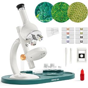 Science Can Microscope for Kids 1600X Magnification LED Student Microscope with 8 Prepared Slides, Educational Science Lab Toy Great Birthday Gifts,STEM Toys for Kids Ages 8-12