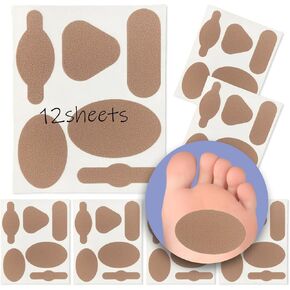 Moleskin for Blisters, Moleskin Adhesive Pads, Multi-Shaped Moleskin Padding for Feet, Shoes, Toes, Heel | Blister Prevention Tape Patch Reduce Friction - 12 Sheets (72 Pieces Total)