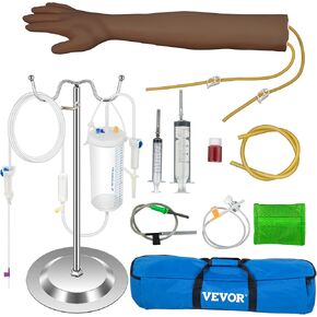 VEVOR Intravenous Practice Arm Kit with Dark Skin Phlebotomy Arm Made of PVC Material Practice Arm for Phlebotomy with Height Adjustable Infusion Stand IV Practice Arm Kit for Venipuncture Practice in Kuwait