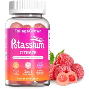 Potassium Supplement Gummies 1000mg - Potassium Supplement for Leg Cramps, Muscle & Heart Health - 1 Month Supplement (60 Count)