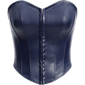 SOLY HUX Women's Y2k PU Leather Bustier Tube Crop Top Strapless Sleeveless Asymmetrical Hem Corset Tops