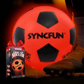 SYNCFUN Glow in The Dark Soccer Ball for Boys, Light Up Soccer Ball for Night Soccer Ball Games, Red Glowing Ball, Soccer Ball Accessories Gifts for Teen Boy Toys Ages 3 Old and Up