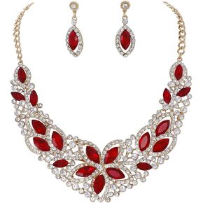 Firstmeet Women's Costume Necklace Crystal Teardrop Cluster Statement Necklace Dangle Earrings Set