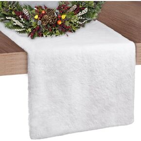 Christmas Table Runner, Faux Fur Table Runner Winter Snowy Soft Elegant White Table Runner for Christmas Table Decorations Bed Cabinet Shelf