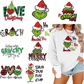 9 Pcs Christmas Decorations Iron on Patches for Clothes T Shirts - Xmas Heat Transfer Vinyl Design Winter Christmas Iron on Decals Vinyl Stickers for Clothing Pillow Bag DIY Christmas Decor （03）