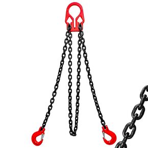 Lifting Chains with Adjuster Hooks 5/16 Inch x 10 Ft 7000lbs / 3.18 Tons G80 Alloy Steel Double Leg Slings with 2 Safety Industrial Grab Hooks Chain Sling Heavy Duty for Engine Hoist