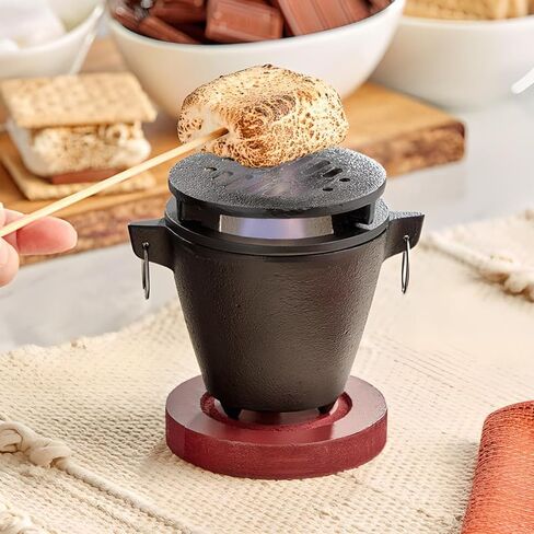 OCS Parts Pro Chef Series 2 حزمة صغيرة من شوايات الحديد الزهر مع قاعدة خشبية وحامل وقود للهيباشي والسموريس والمقبلات in Saudi Arabia