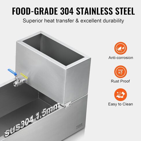VEVOR Maple Syrup Evaporator Pan, 19.6 Gal, 30 x 16 x 9.5 Inch Maple Syrup,304 Stainless Steel Maple Syrup with Thermometer, 2 Valves and 3 Heating Methods, for Home, Outdoor in Kuwait