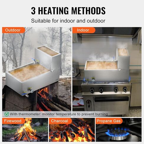 VEVOR Maple Syrup Evaporator Pan, 19.6 Gal, 30 x 16 x 9.5 Inch Maple Syrup,304 Stainless Steel Maple Syrup with Thermometer, 2 Valves and 3 Heating Methods, for Home, Outdoor in Kuwait