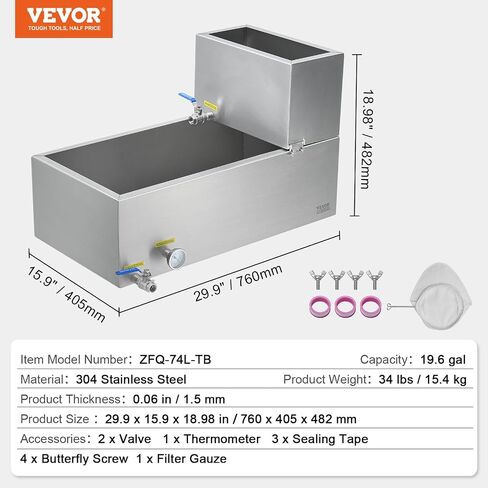 VEVOR Maple Syrup Evaporator Pan, 19.6 Gal, 30 x 16 x 9.5 Inch Maple Syrup,304 Stainless Steel Maple Syrup with Thermometer, 2 Valves and 3 Heating Methods, for Home, Outdoor in Kuwait