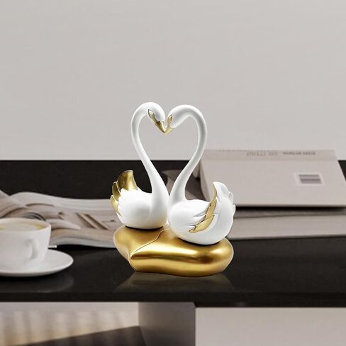 Dosker Swan Statues,Couple's Home Decorations for Living Room,Lovers Sculpture,Animal Birds Sculptures Home Decor for Coffee Table,Bookshelf Decor Accents,Valentine's Day Gift(Black Gold 2pcs) in Saudi Arabia