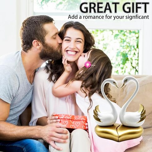 Dosker Swan Statues,Couple's Home Decorations for Living Room,Lovers Sculpture,Animal Birds Sculptures Home Decor for Coffee Table,Bookshelf Decor Accents,Valentine's Day Gift(Black Gold 2pcs) in Saudi Arabia