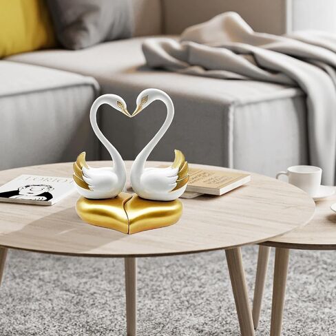 Dosker Swan Statues,Couple's Home Decorations for Living Room,Lovers Sculpture,Animal Birds Sculptures Home Decor for Coffee Table,Bookshelf Decor Accents,Valentine's Day Gift(Black Gold 2pcs) in Saudi Arabia