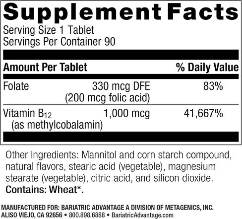 Bariatric Advantage B-12 Speedy Melts, Vitamin B12 1000 mcg Supplement, Fast Melting with 200 mcg of Folic Acid for Nutritional Support - Black Cherry, 30 Count in Kuwait