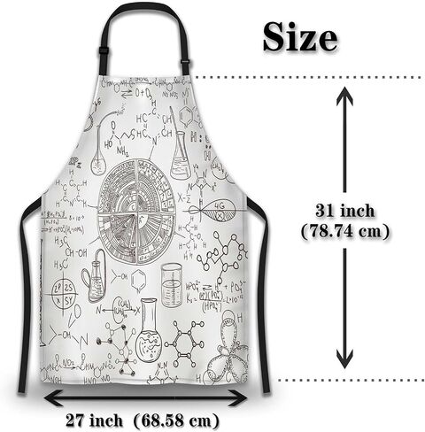 Kitchen Aprons for Women Antique Black Chemical Distillation Doodle Design Chef Apron Men for Cooking Restaurant BBQ Painting Crafting Gardening 27" (W) x 31" (H), Waterproof Apron in Saudi Arabia