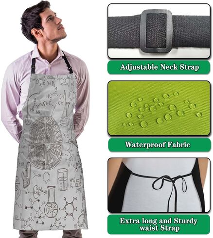 Kitchen Aprons for Women Antique Black Chemical Distillation Doodle Design Chef Apron Men for Cooking Restaurant BBQ Painting Crafting Gardening 27" (W) x 31" (H), Waterproof Apron in Saudi Arabia