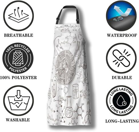 Kitchen Aprons for Women Antique Black Chemical Distillation Doodle Design Chef Apron Men for Cooking Restaurant BBQ Painting Crafting Gardening 27" (W) x 31" (H), Waterproof Apron in Saudi Arabia