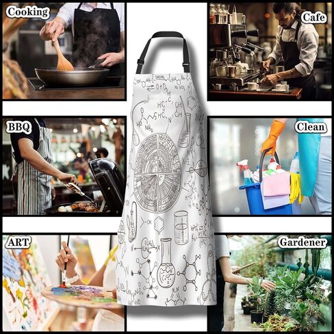 Kitchen Aprons for Women Antique Black Chemical Distillation Doodle Design Chef Apron Men for Cooking Restaurant BBQ Painting Crafting Gardening 27" (W) x 31" (H), Waterproof Apron in Saudi Arabia