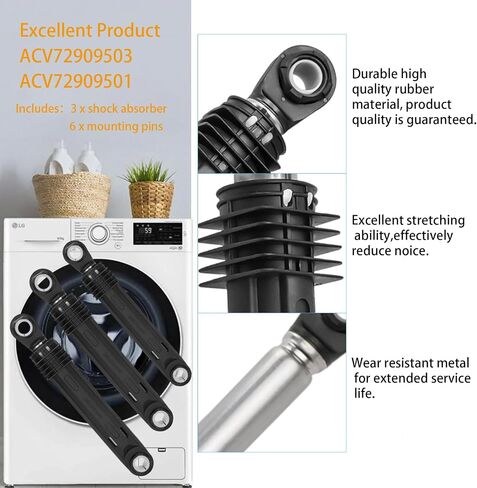 ممتص الصدمات ACV72909503 ACV72909501 مناسب لغسالة LG Kenmore Elite، يناسب الموديلات WM3250HVA WM3500CW WM3570HWA WM3570HVA WM3670HVA WM3700HWA WM3900HBA يستبدل AP5974356 PS11707466 6-3 قطع in Kuwait