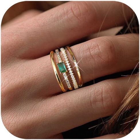 FINREZIO Gold Rings for Women Non Tarnish 14K Gold Cubic Zirconia Ring Set Thin Stacking Rings Statement Band Rings Gold Stackable Rings Size 5-11 4PCS in Kuwait