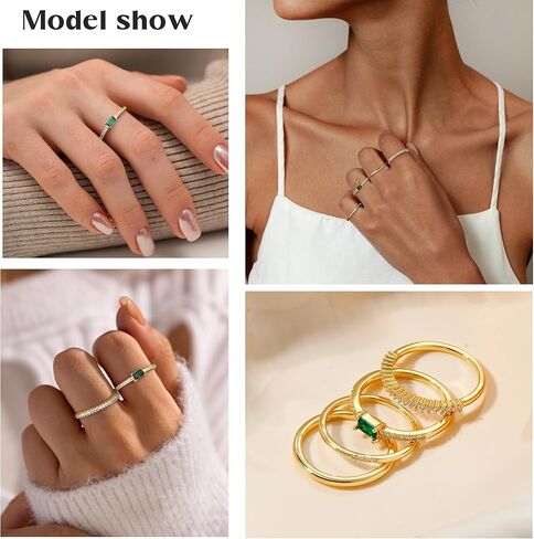 FINREZIO Gold Rings for Women Non Tarnish 14K Gold Cubic Zirconia Ring Set Thin Stacking Rings Statement Band Rings Gold Stackable Rings Size 5-11 4PCS in Kuwait