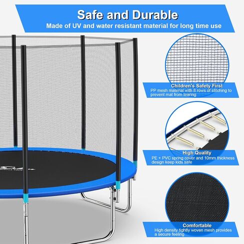 YSSOA 12FT Trampoline for Kids and Adults - Recreational Trampolines with Safety Enclosure, Wind Stakes, 400LBS Weight Capacity in Kuwait