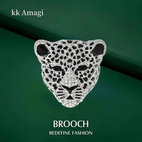 Vintage black enamel spotted animal leopard head brooch rhinestone crystal lapel badge in Saudi Arabia