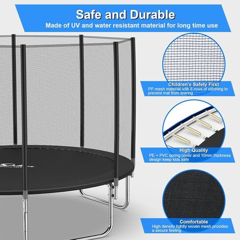 YSSOA 12FT Trampoline for Kids and Adults - Recreational Trampolines with Safety Enclosure, Wind Stakes, 400LBS Weight Capacity in Kuwait