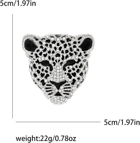 Vintage black enamel spotted animal leopard head brooch rhinestone crystal lapel badge in Saudi Arabia