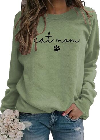 Kisswow Womens Cat Mom Shirts Long Sleeve Cute Graphic Tees Cat Mama Sweatshirt in Saudi Arabia
