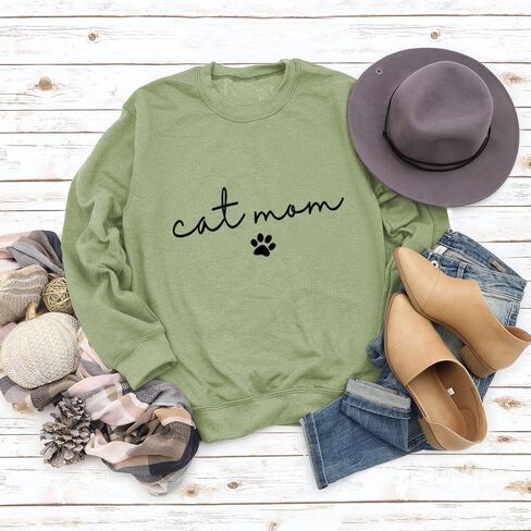 Kisswow Womens Cat Mom Shirts Long Sleeve Cute Graphic Tees Cat Mama Sweatshirt in Saudi Arabia