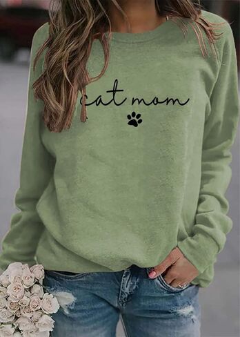 Kisswow Womens Cat Mom Shirts Long Sleeve Cute Graphic Tees Cat Mama Sweatshirt in Saudi Arabia