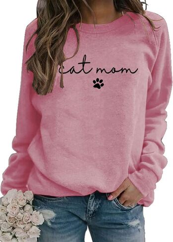 Kisswow Womens Cat Mom Shirts Long Sleeve Cute Graphic Tees Cat Mama Sweatshirt in Saudi Arabia