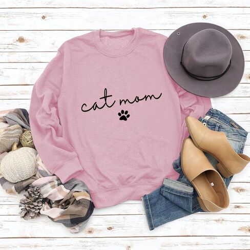 Kisswow Womens Cat Mom Shirts Long Sleeve Cute Graphic Tees Cat Mama Sweatshirt in Saudi Arabia
