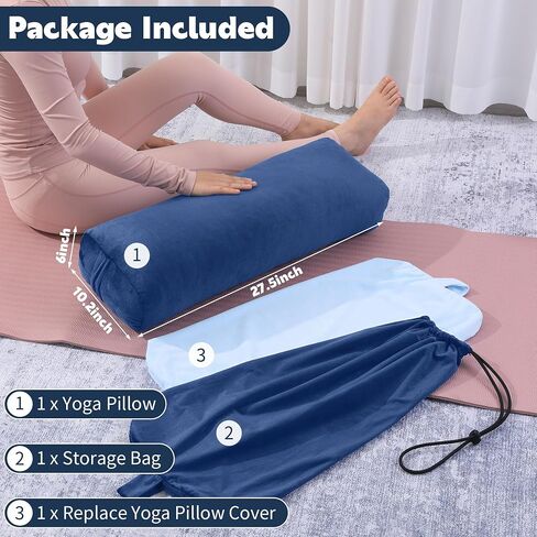MABOZOO Yoga Bolster Pillow Set, Rectangular Yoga Pillow with Extra Washable Cover and Storage Bag, Yoga Meditation Pillow for Yoga Practice, Restorative Yoga, Meditation (Dark Blue & Blue) in Saudi Arabia