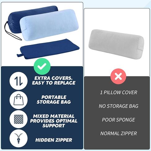 MABOZOO Yoga Bolster Pillow Set, Rectangular Yoga Pillow with Extra Washable Cover and Storage Bag, Yoga Meditation Pillow for Yoga Practice, Restorative Yoga, Meditation (Dark Blue & Blue) in Saudi Arabia